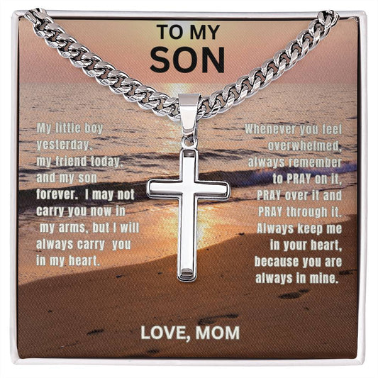 Son-Mom | Cuban Link Chain with Engraved Artisan Cross 01