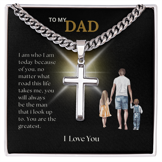 To My Dad | Cuban Link Chain with Engraved Artisan Cross 01