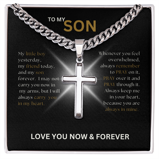 To My Son | Cuban Link Chain with Engraved Artisan Cross 03