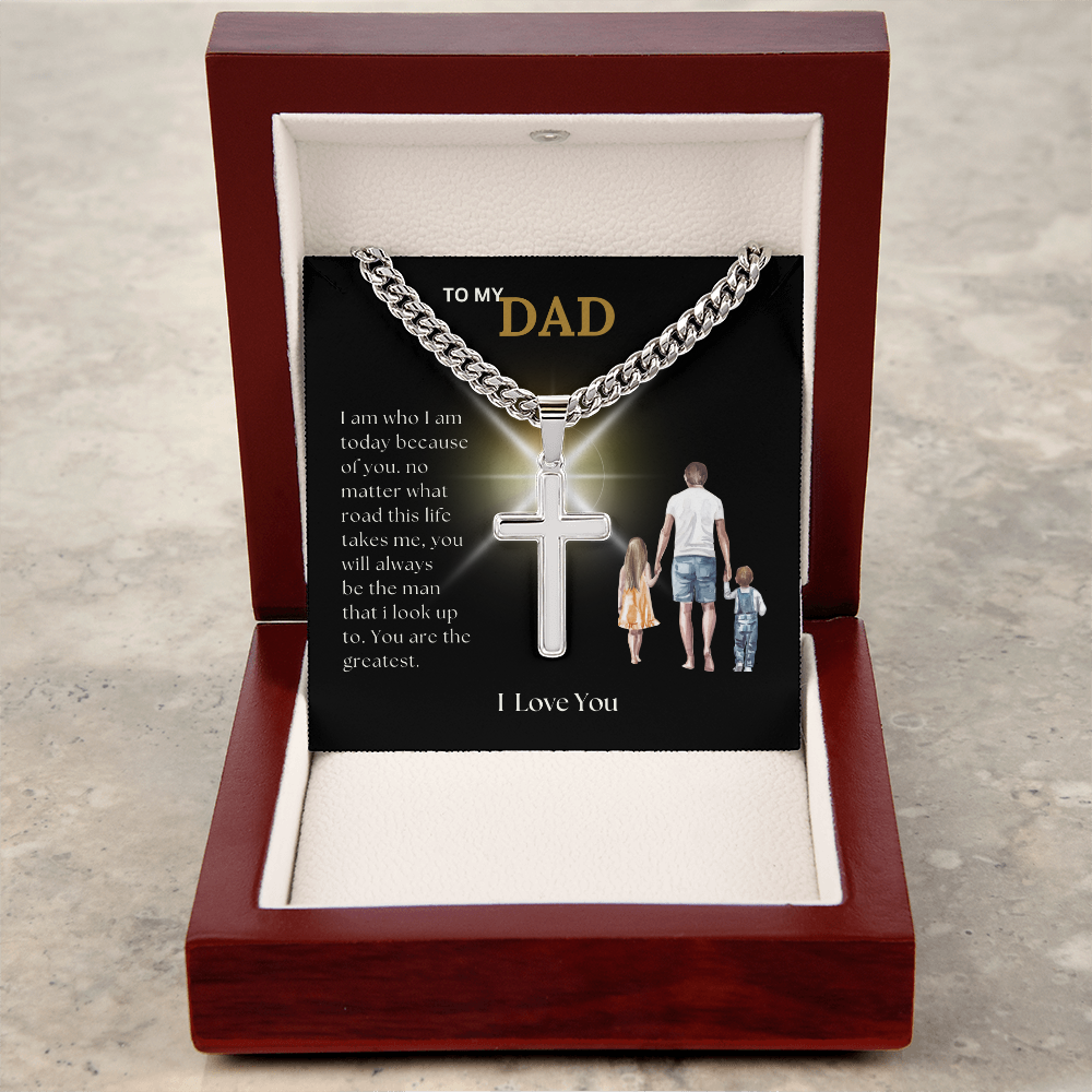 To My Dad | Cuban Link Chain with Engraved Artisan Cross 01