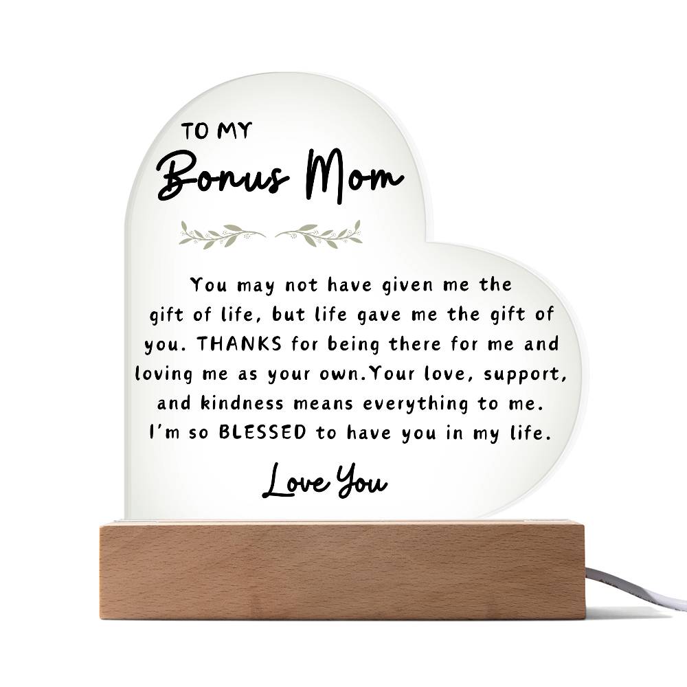 To My Bonus Mom | Acrylic Heart Plaque 03