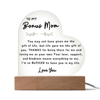 To My Bonus Mom | Acrylic Heart Plaque 03