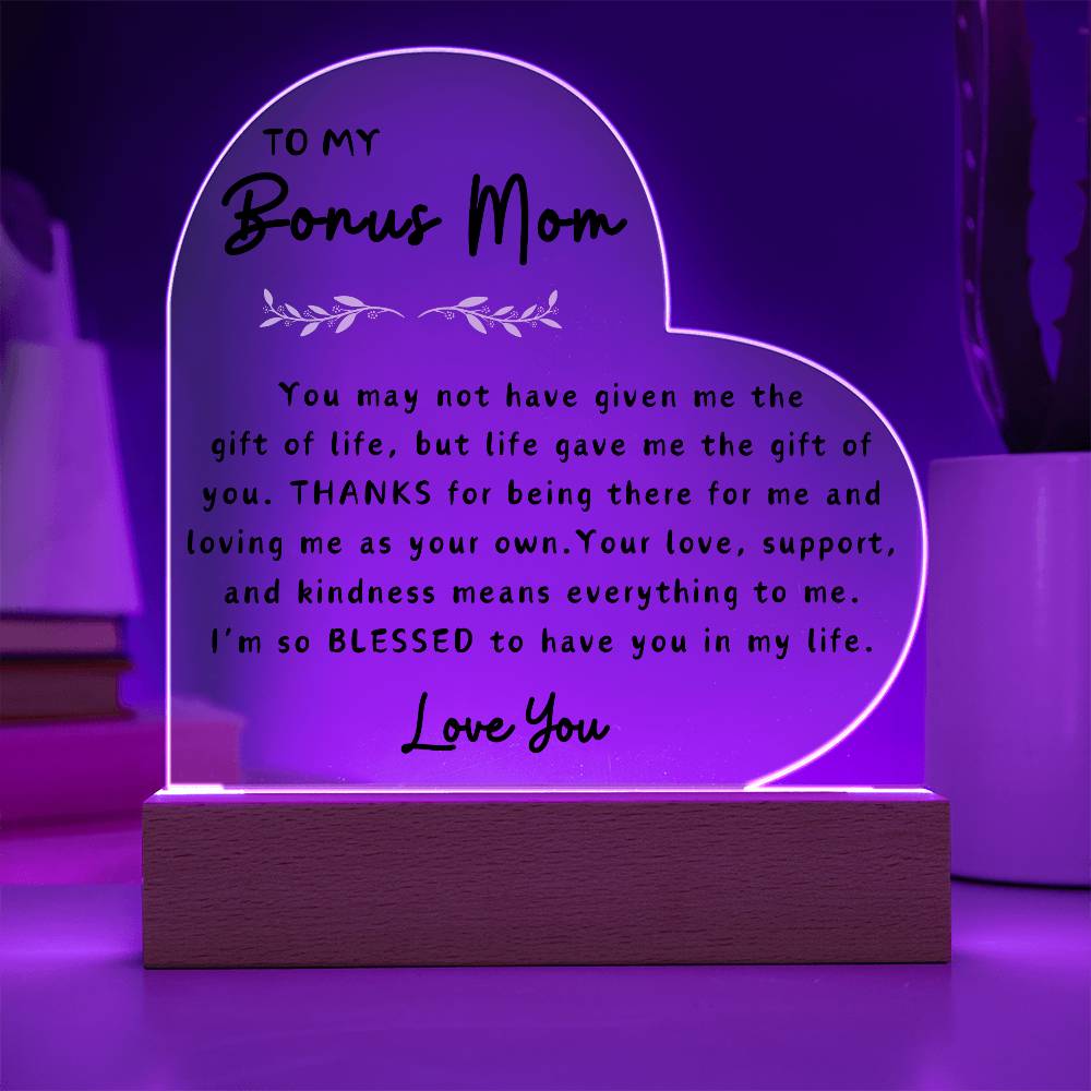 To My Bonus Mom | Acrylic Heart Plaque 03